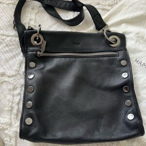 Hammitt Tony Medium Black Pebbled Leather Shoulder Bag with gunmetal Details